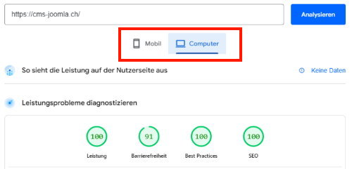 page speed resultat computer