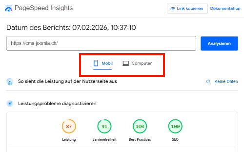page speed resultat mobile